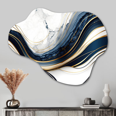 Abstract Geode Waves Blue And Gold III - Asymmetrical Abstract Metal Wall Art, Cloud Metal Wall Sculpture Print