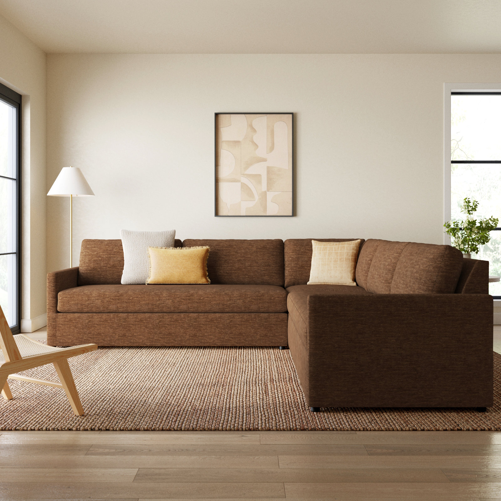 Damari Sectional, Nave Bark Performance Distressed Velvet