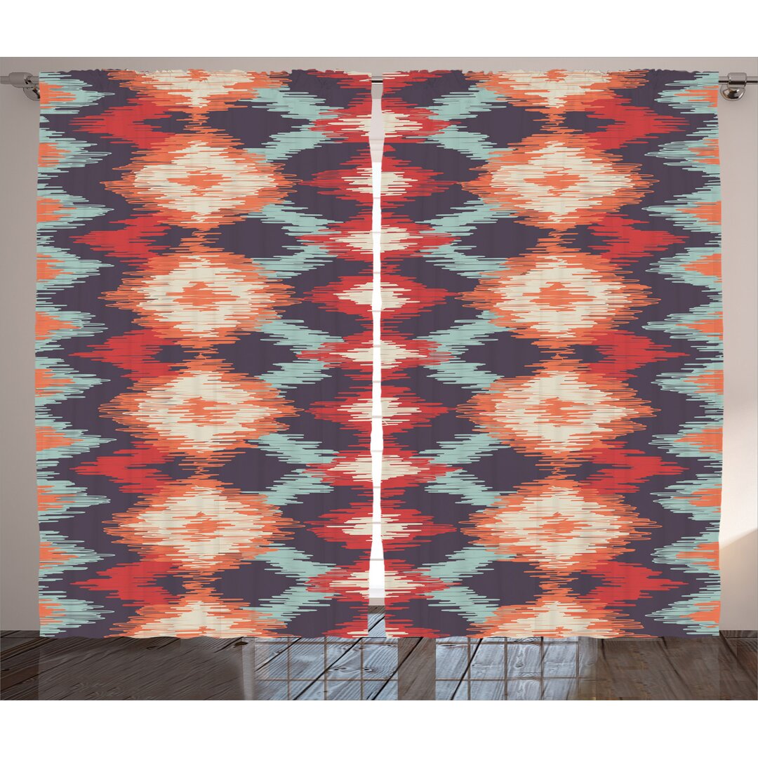 Rustikaler Vorhang, Oriental Spinnen Art, Ikat, Rot Orange Teal