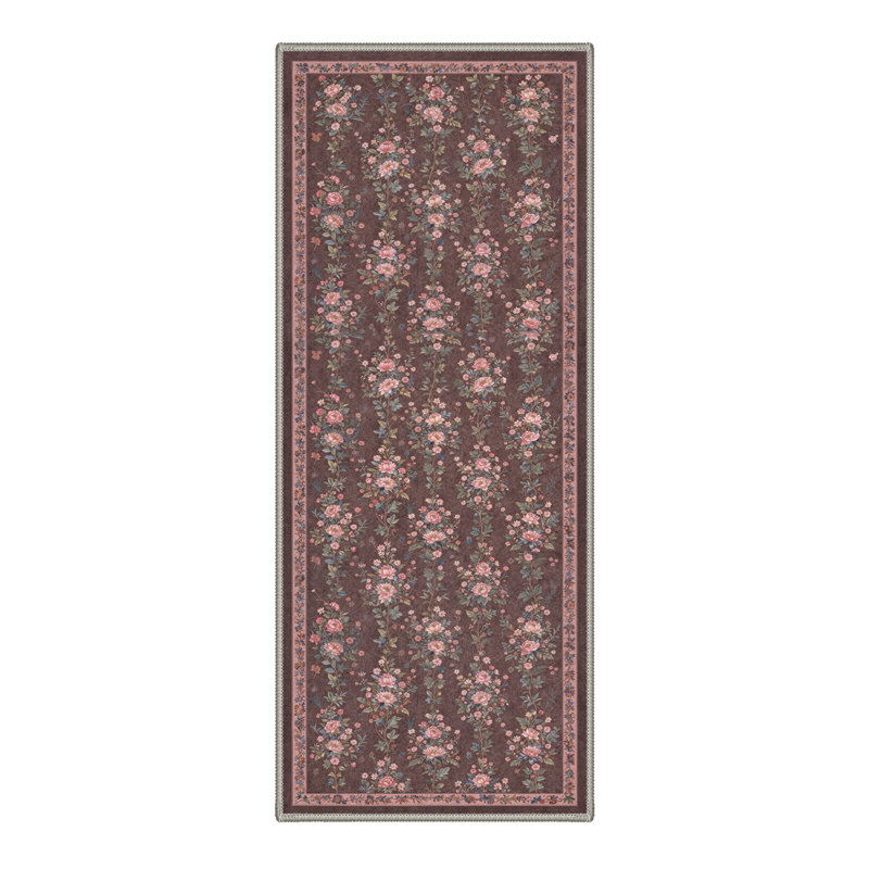 Bellingham Verdure Floral Machine Washable Pink / Green / Brown Indoor Area Rug with Non-Slip Backing, Runner 2'6" x 8'