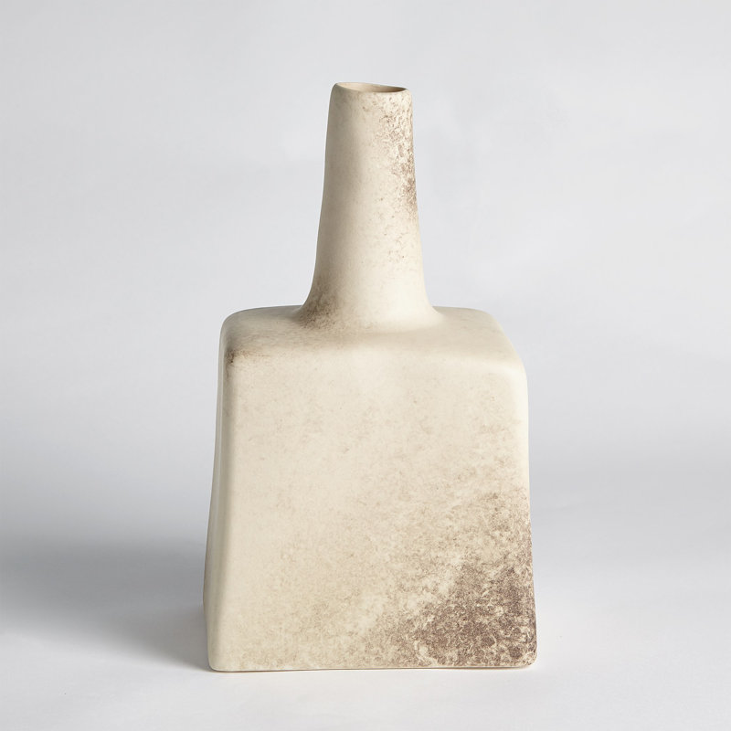 Tall Stack Ivory Ceramic Table Vase, 12" H x 7" W x 5.5" D