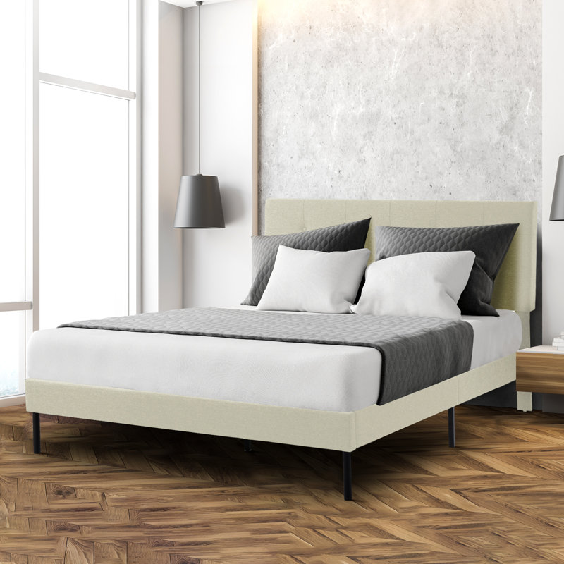 Lit avec tête de lit Imajean, Lit simple, Beige