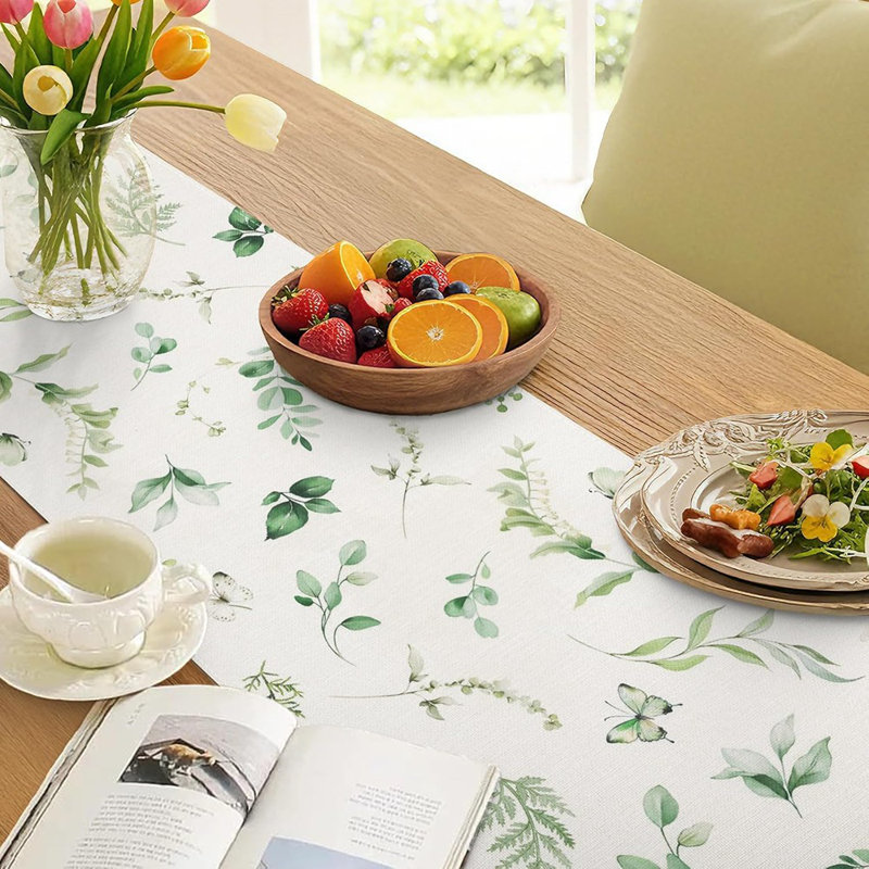 Eucalyptus Leaf Table Runner With Butterfly Accents – Green – Seasonal Greenery Table Décor, Green