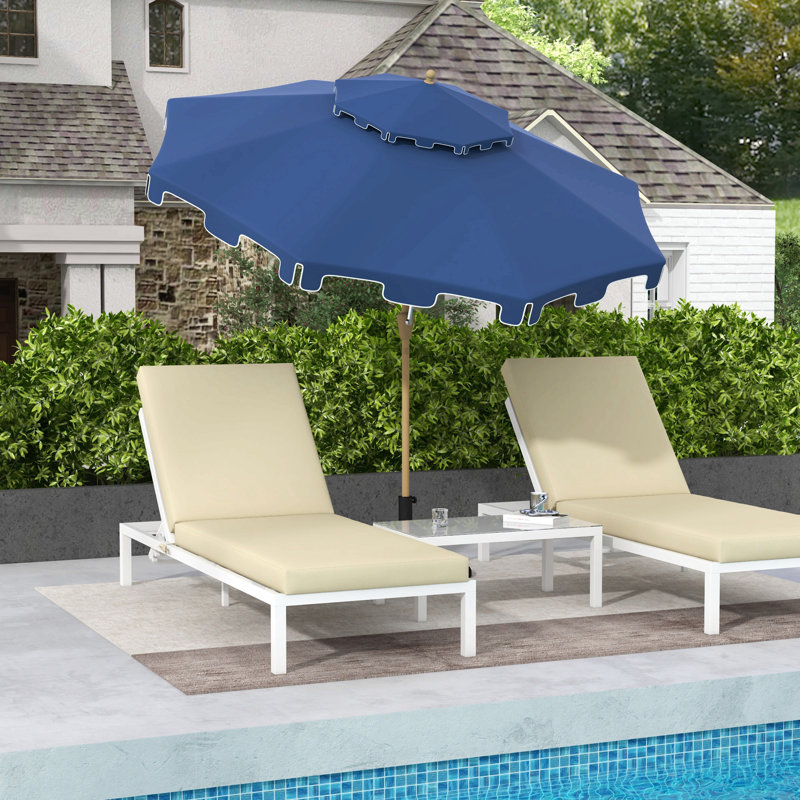 Parasol de terrasse de 9 pi avec bouton poussoir inclinable et manivelle Outsunny, Bleu très foncé