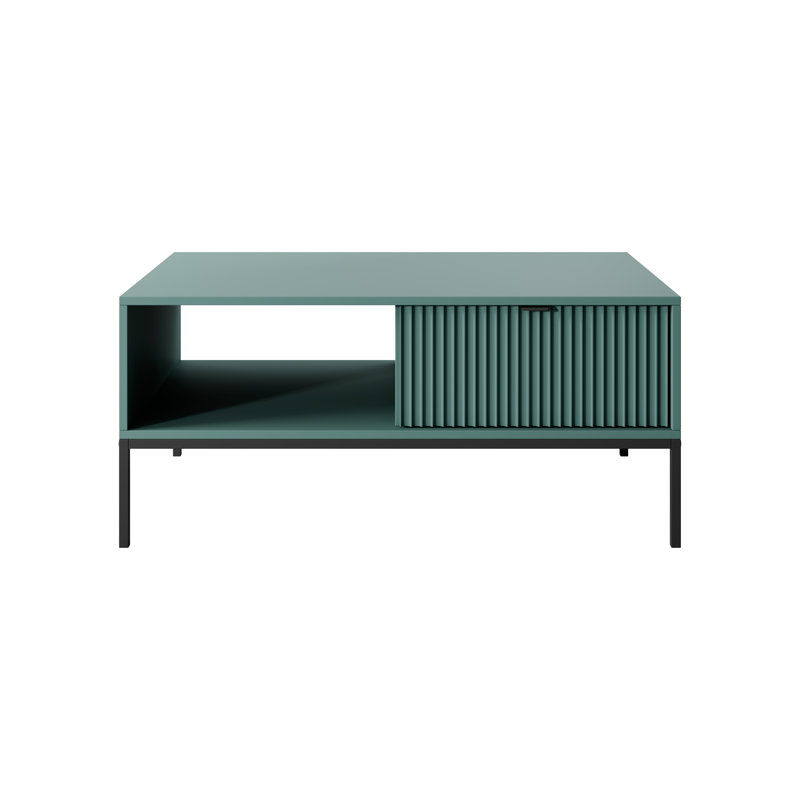 Kenly Four Leg Coffee Table with Storage, Black, Labrador Green