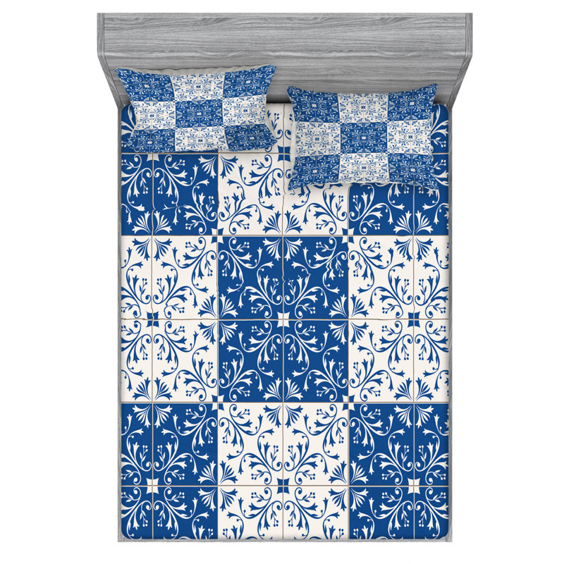 Microfiber Floral Sheet Set, Queen Sheet Set with Fitted Sheet