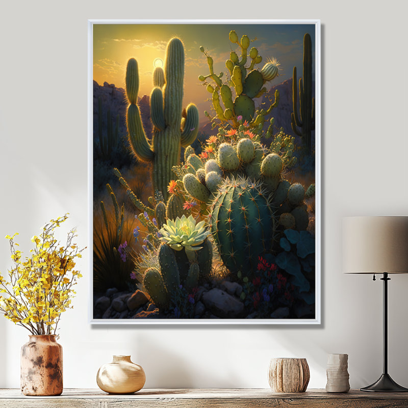 Cactus dans le désert III - Montagnes, impressions encadrées, H 20 po x l 12 po, Cadre flottant blanc
