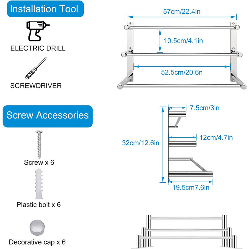 3 Wall Towel Rack