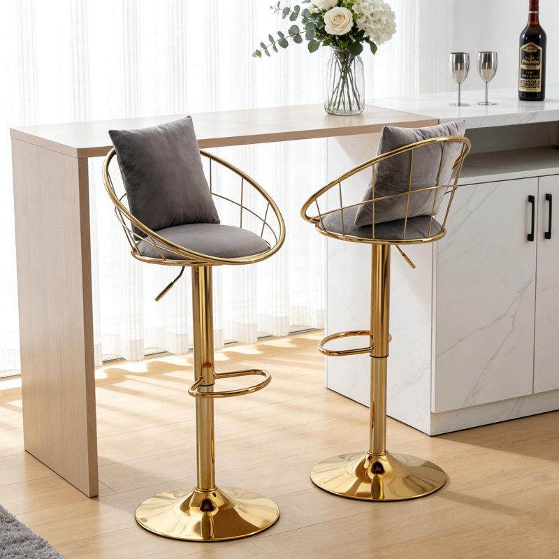 Tabourets de bar à hauteur ajustable en velours (ensemble de 2), Gris
