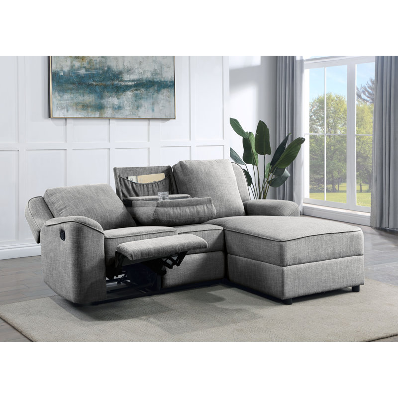 Gray Linen Sectional Sofa With Dropdown Table