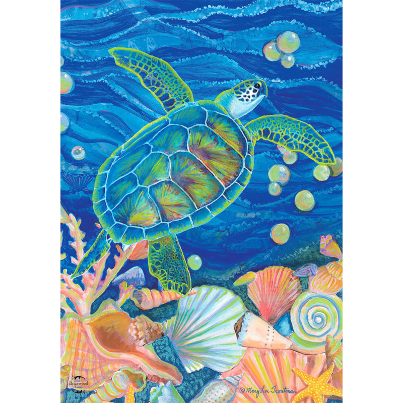 Tortue de mer nageant, drapeau du jardin d'été