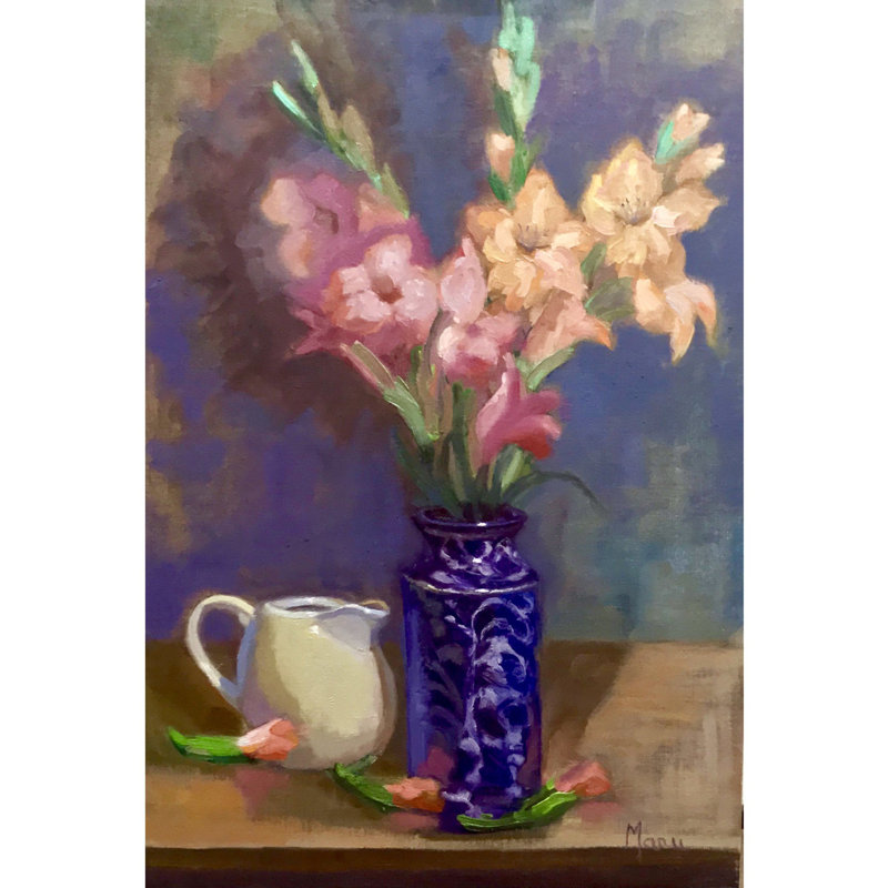 Glaïeuls dans un vase Jaipur | Huile sur toile | Manushalini Nandwani