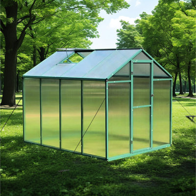 6X8 Ft Polycarbonate Greenhouse - Walk-In For All Seasons Windproof Aluminum Structure Protects Plants From Waterlogging Robust Frame Backyard Use Allows To Thrive In
