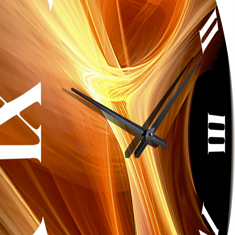 Horloge murale orange abstraite chaleureuse fractale, Très grand