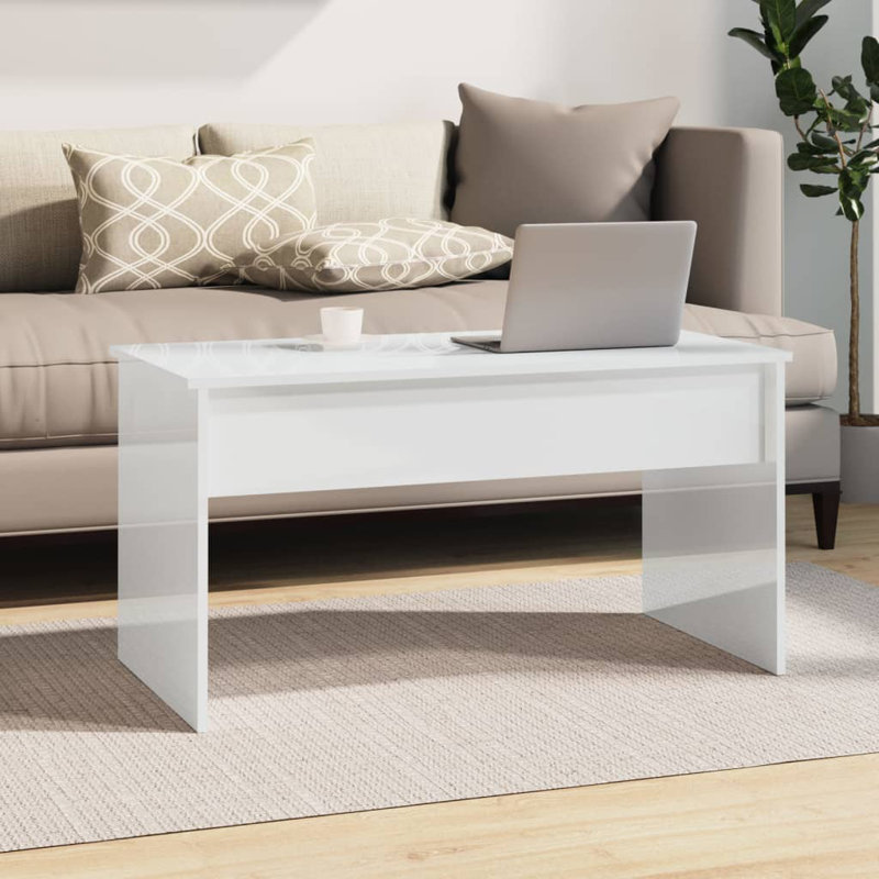 Table basse simple avec rangement Lesath, H 20,7 po x L 40,2 po x l 19,9 po, Blanc très luisant