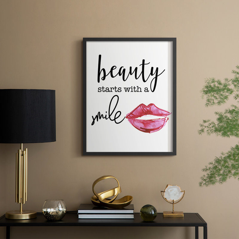 La beauté commence avec un sourire, reproduction encadrée - bois massif, H 11 po x l 9 po, Noir, noir, noir, noir