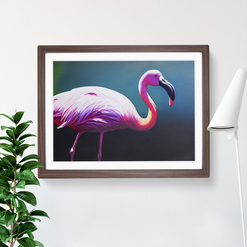 Miraculous Flamingo - Single Picture Frame Print, 46cm H x 64cm W x 2cm D, Walnut