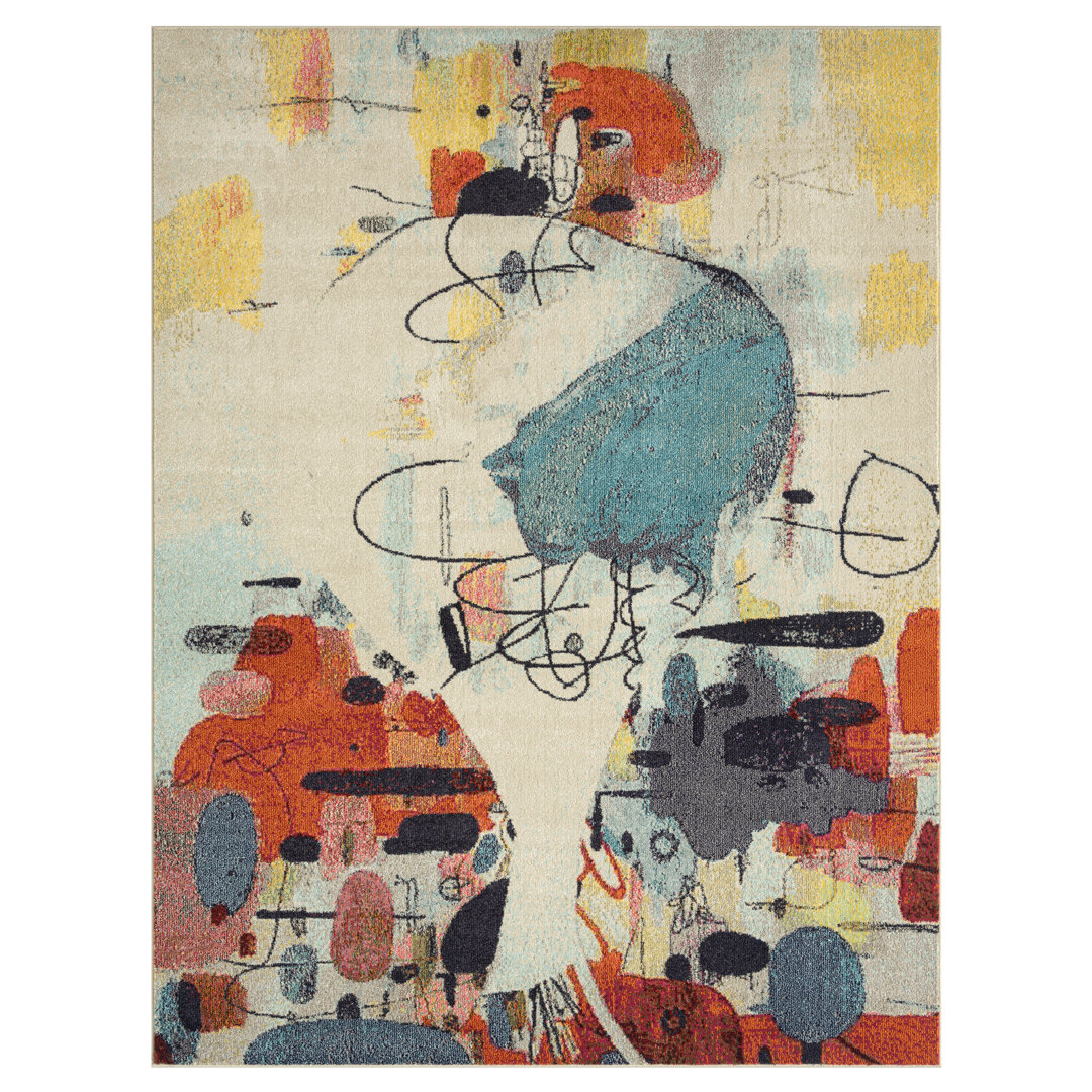 COLORWRKS Abstract Area Rug Ivory/Blue/Yellow/Rust Orren Ellis Rug 