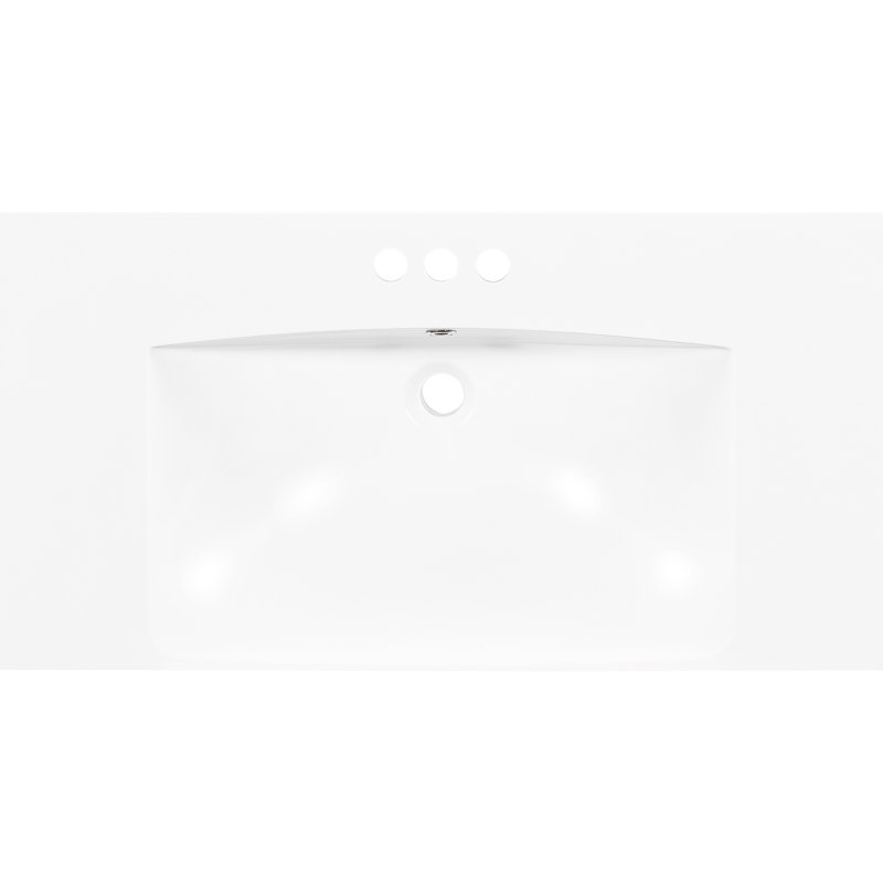 Lavabo de salle de bain rectangulaire 36 po x 18 po, 3 trous, blanc, compatible avec un robinet central de 4 po, lavabo à surface en résine, comptoir de meuble-lavabo blanc, convenant au robinet, résistance à l'usure améliorée