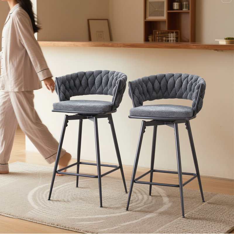 360° Swivel Counter & Bar Stools With Metal Frame, Dark Gray Seat/Black Frame