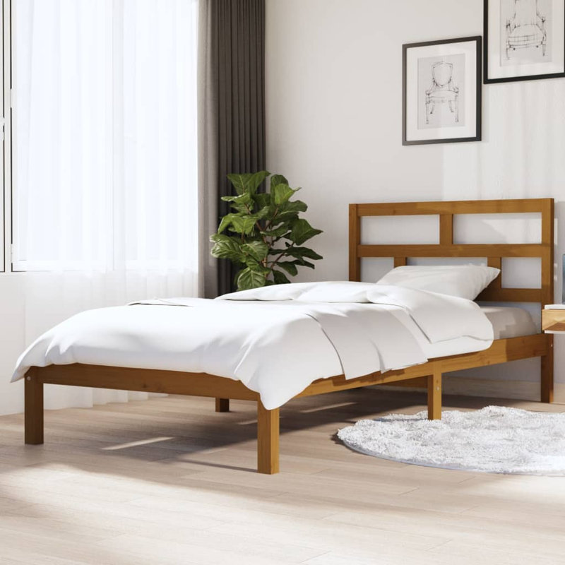 Bed Frame Solid Wood, white, European Single (90 x 200 cm)