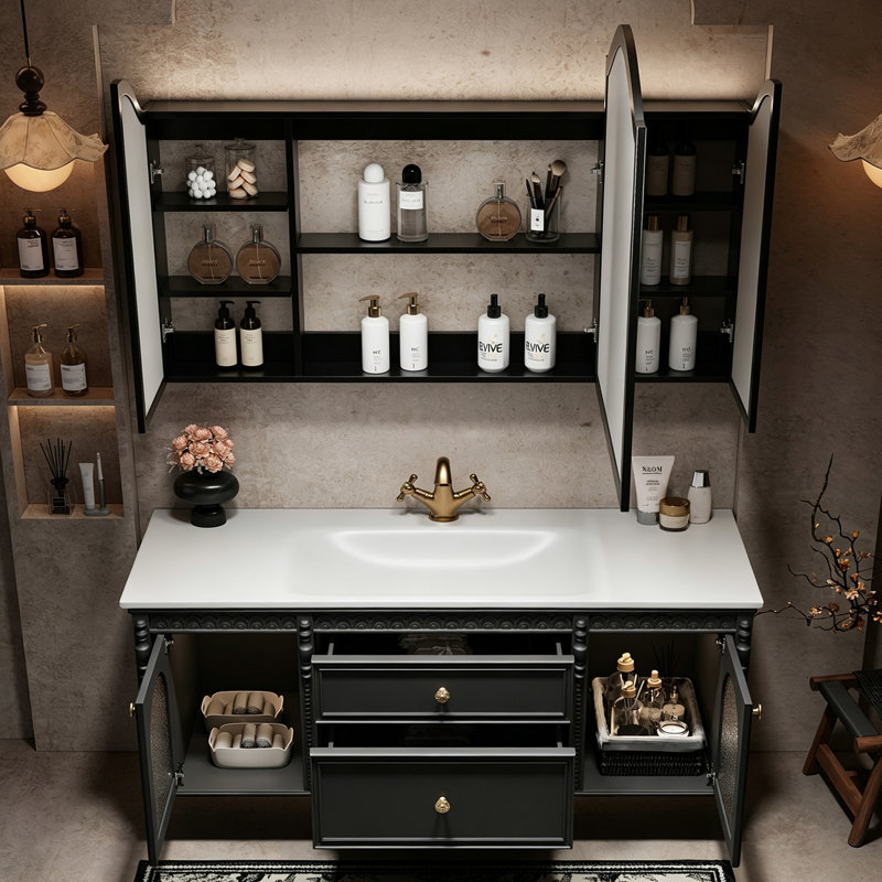 Armoire de salle de bain American, 21.7 "H x47.2"W x 21.7"D, Black