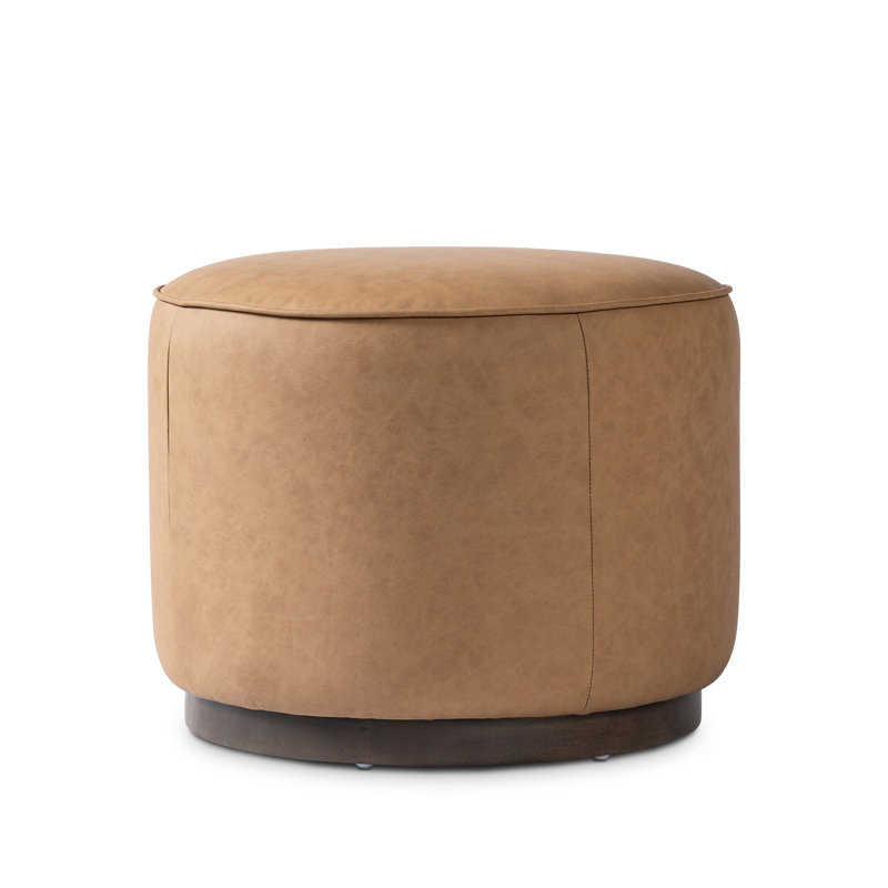 Acker 22" Wide Round Standard Ottoman, Maestro Camel, Sienna Brown