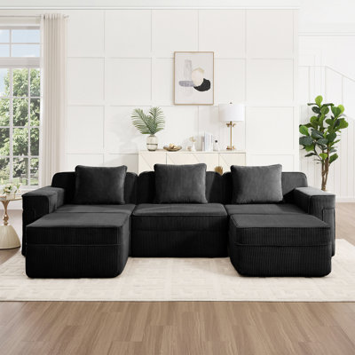 Canapé modulaire modulaire sans os, canapé modulaire Cloud avec assise profonde, canapé modulaire moderne avec coussins décoratifs et repose-pieds mobile, tissu en velours côtelé
