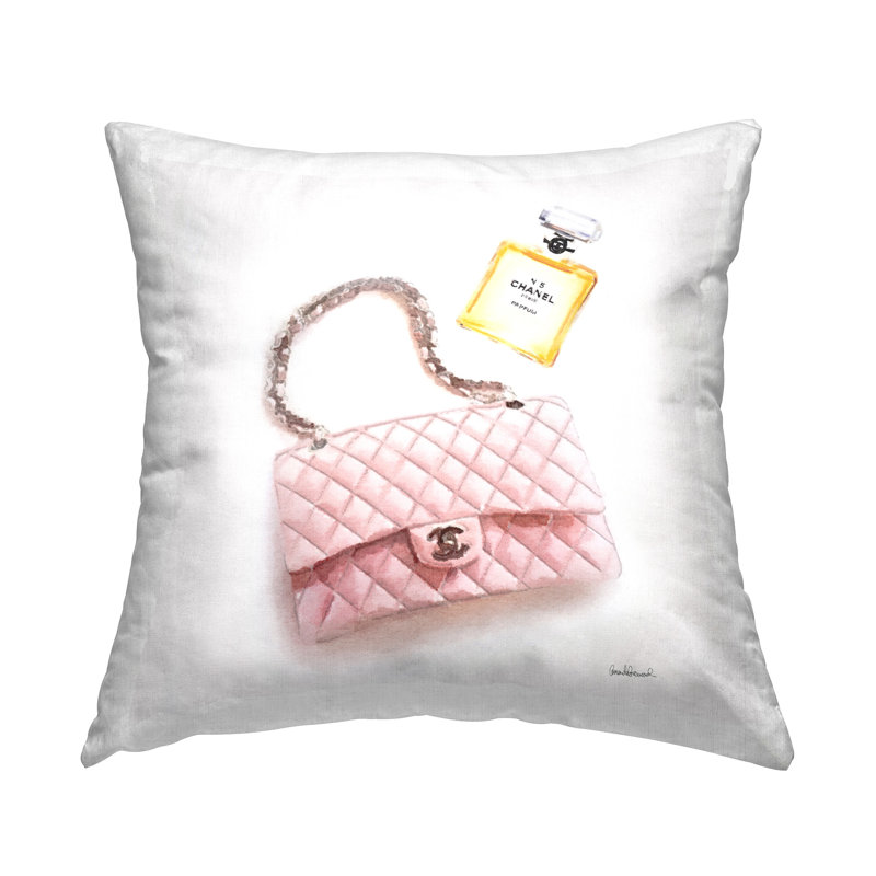 Stupell Industries Trendy Pink Glam Fashion Purse Perfume Printed Throw Pillow by Amanda Greenwood
