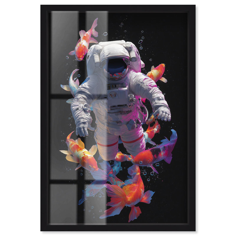 «Deep Space Fishes II», reproduction d'art par un astronaute par Art Remedy, cadre noir, 31 x 46, H 46 po x l 31 po
