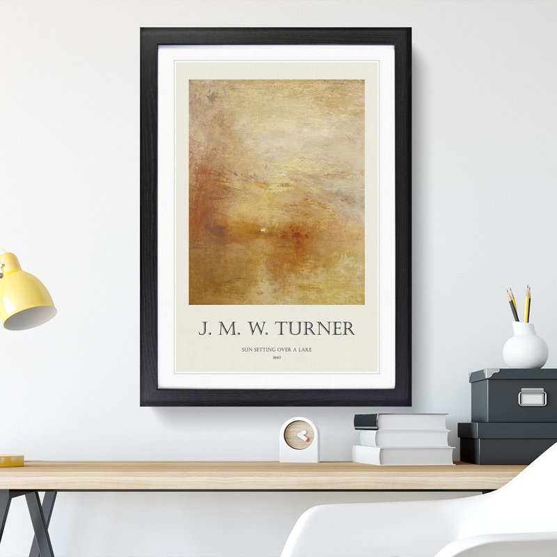 Sun Setting Over A Lake by Joseph-Mallord William Turner - Single Picture Frame Print, 65cm H x 48cm W x 2cm D, Black Framed