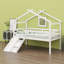 Lit mezzanine bas avec glissade, échelle, barrières de sécurité, cadre de toit de maison-1283246431