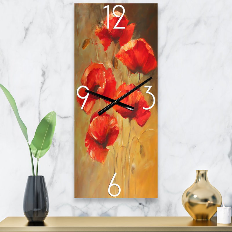Horloge murale rétro Vintage Blooming Poppies II, Grand