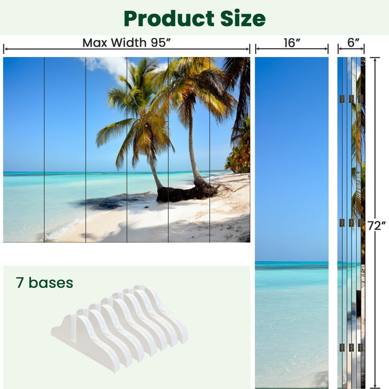 Paravent 6 panneaux paravent Royal Tropical Beach, 6, 71" H x 96" W x 1" D