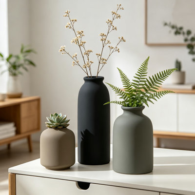 Ensemble de 3 vases en céramique, décor minimaliste moderne pour maison de campagne, style nordique ou bohème, finition mate peinte à la main pour les fleurs fraîches ou séchées dans le salon, la chambre à coucher ou le vestibule