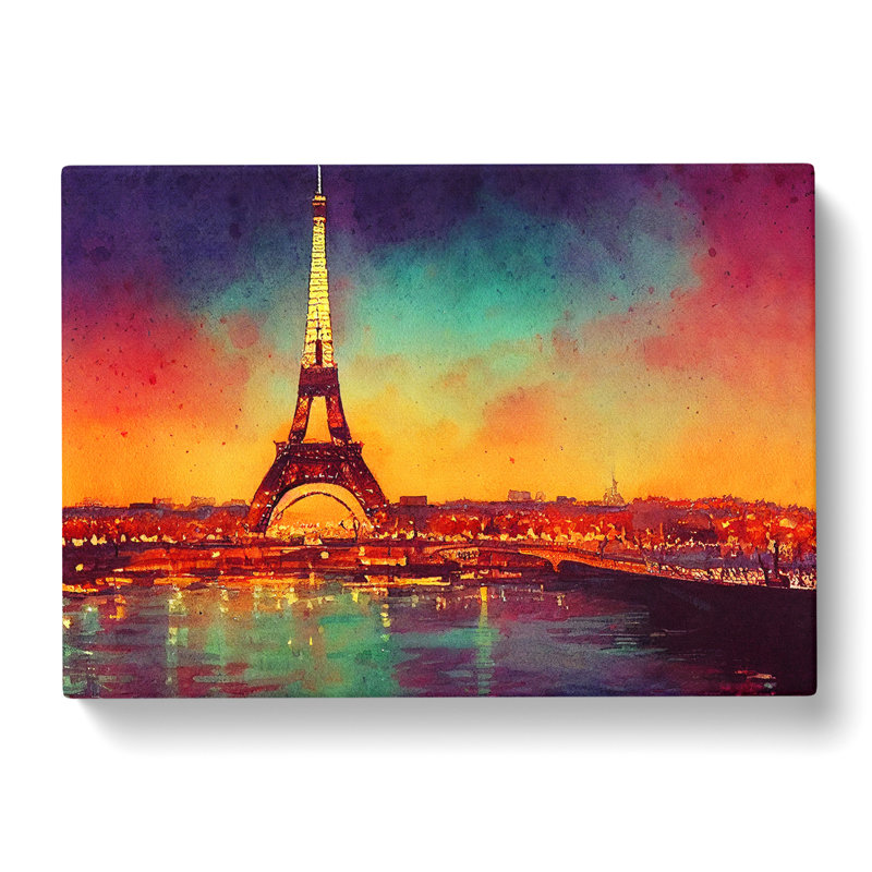 Eiffel Tower In Watercolour Vol.2 - Wrapped Canvas Painting, 35cm H x 50cm W x 3cm D