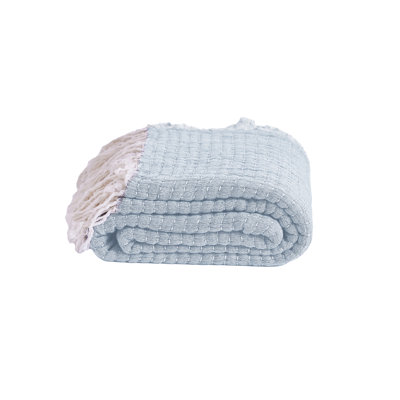 Fibre by Auskin Artisanal Handwoven Cotton Throw 60" L Hand-Quilted Kantha-Style Indoor Blanket