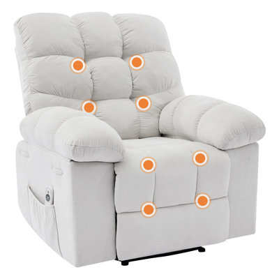 Fauteuil inclinable à bascule de 35,4 po de largeur avec fonction de massage et de chaleur, fauteuil à bascule rembourré surdimensionné réglable à 165 °, poches de rangement latérales, capacité de 300 lb pour le salon et la chambre à coucher