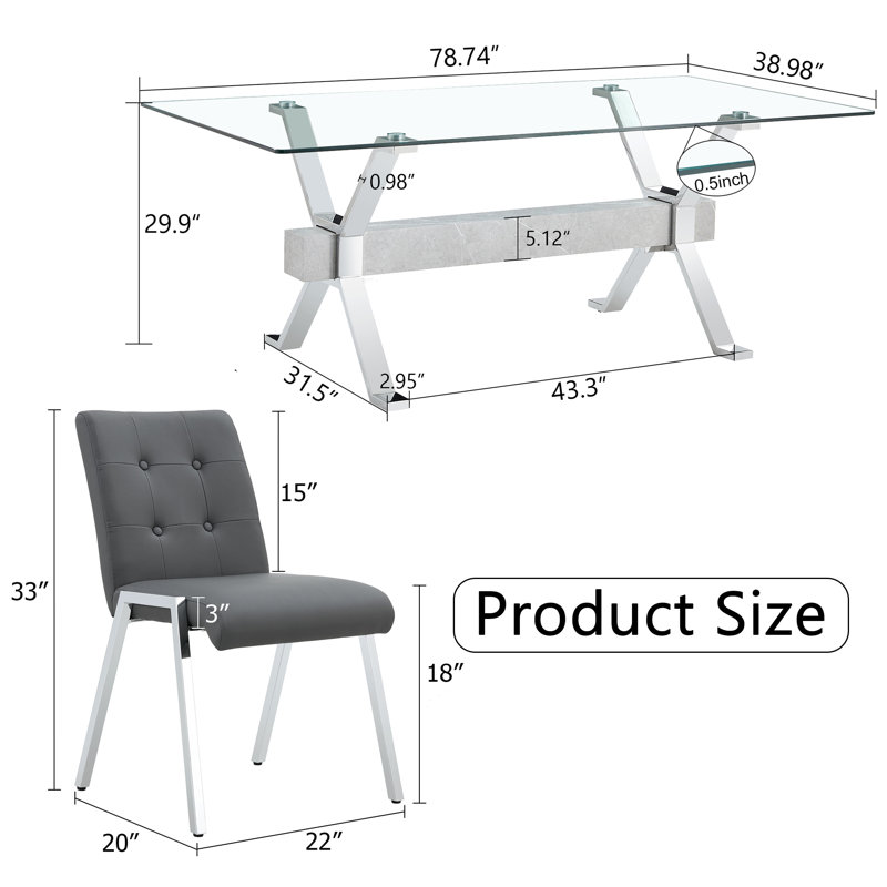 Ensemble de table de salle à manger, Argent/blanc, 7, Gris