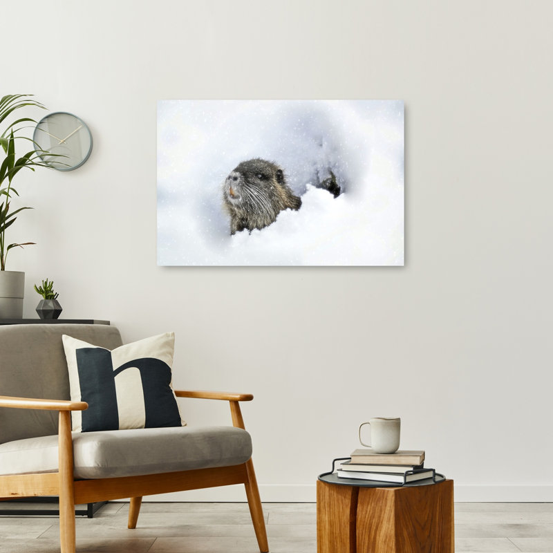 Winter Nutria Peek Abstract Contemporary Animal Landscape Wall Art Print by Anna Cseresnjes - Print, 60.96cm H x 91.44cm W
