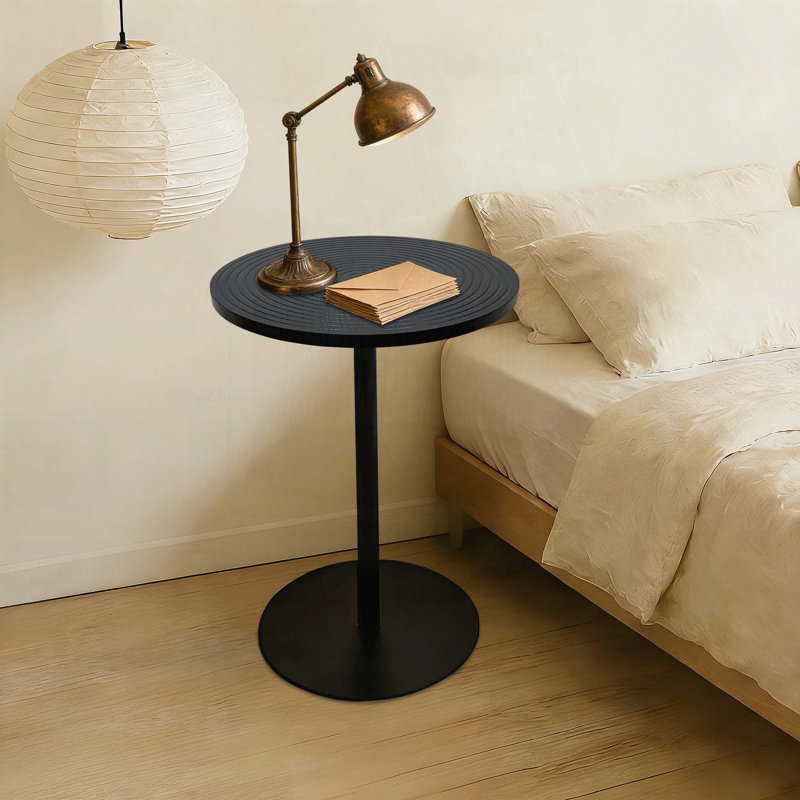Ensemble de 2 tables d'appoint gigognes rondes à motif de cercles concentriques - brun noyer et noir