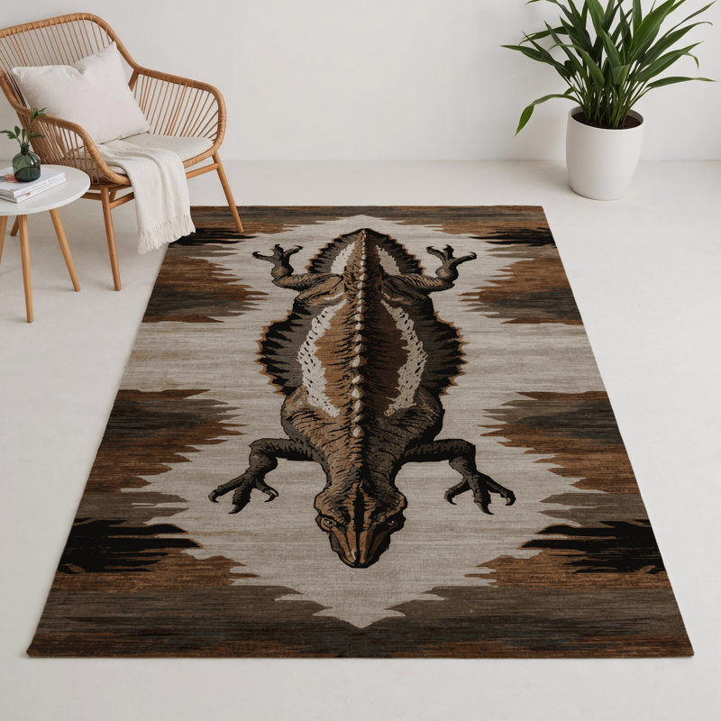 Tapis brun intérieur et extérieur Dinosaurs, Rectangle 5 pi x 7 pi