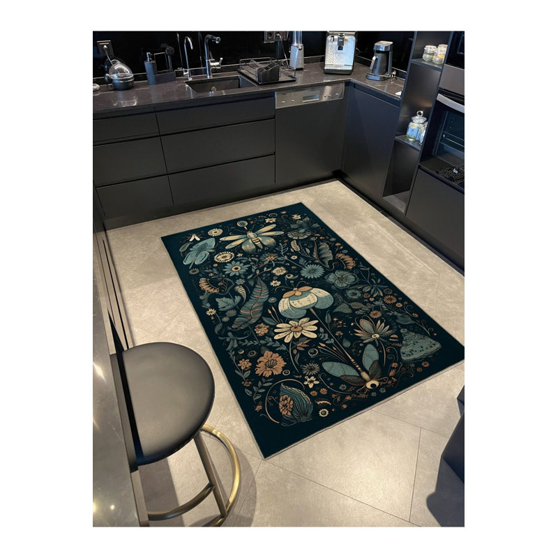 Tapis décoratif multicolore à motif floral rose foncé et multicolore lavable à la machine