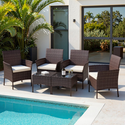 6-Piece Wicker Patio Conversation Set with Cushions — Flexible Mix-and-Match Seating for Small Outdoor Spaces