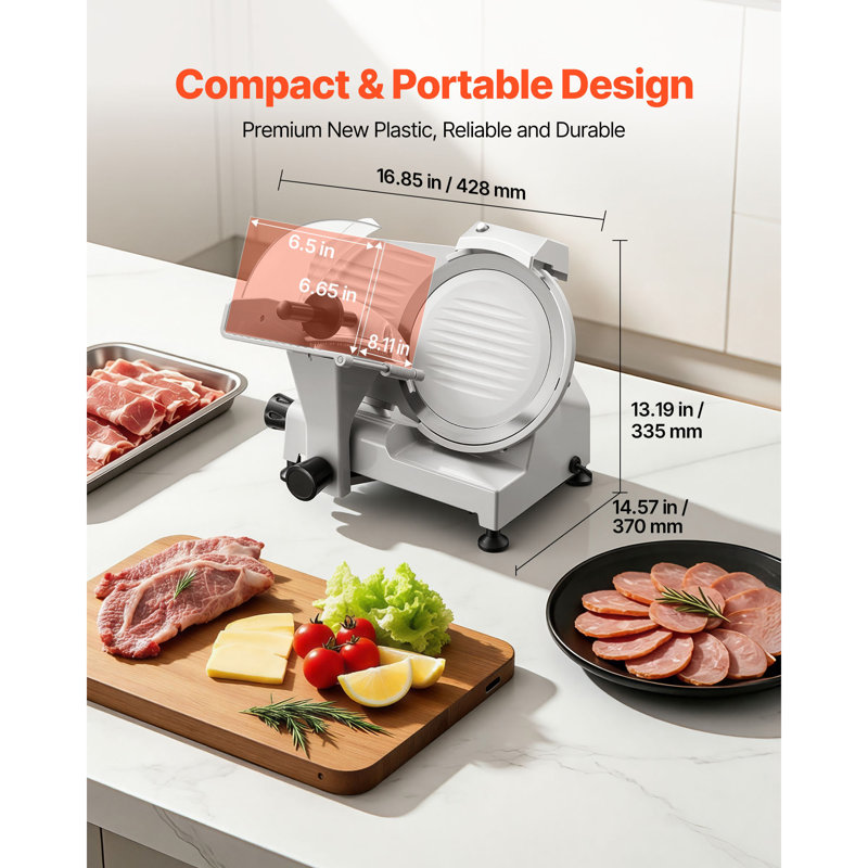 Commercial Meat Slicer, 300W Electric Cutter, Removable 10" Carbon Steel Blade and Food Tray, 0-0.47" Adjustable Thickness Food Slicer Machine, Ham, Baguett, Steak, ETL Approved