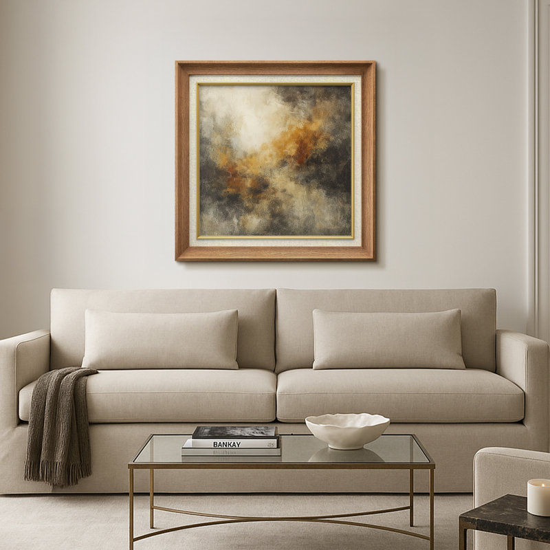 «Warm Neutral Abstract with Earthy Mouvement», reproduction d'art encadrée sur papier, H 26 po x l 26 po x P 1,5 po