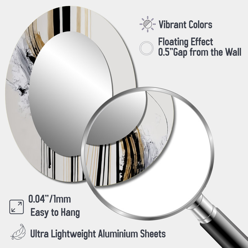 Golden Minimalist Abstract II - Black Modern Oval Wall Mirror, 40" x 30"