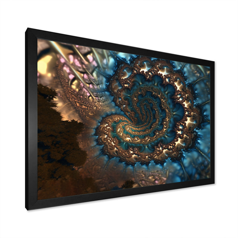 «Turquoise Fractal Mystery IV», reproduction sur toile, H 12 po x l 20 po x P 1 po, Impression noire sur toile encadrée