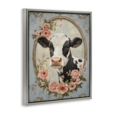 Cadre flottant portrait de vache Peachy Pivoines, design par Petal Prints Design
