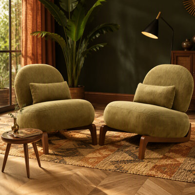 Mignon fauteuil d'appoint avec pieds en bois massif, fauteuil de salon en velours avec coussin moelleux, fauteuil de chambre confortable, fauteuil de lecture confortable pour appartement, salle d'attente, balcon, ensemble de 2